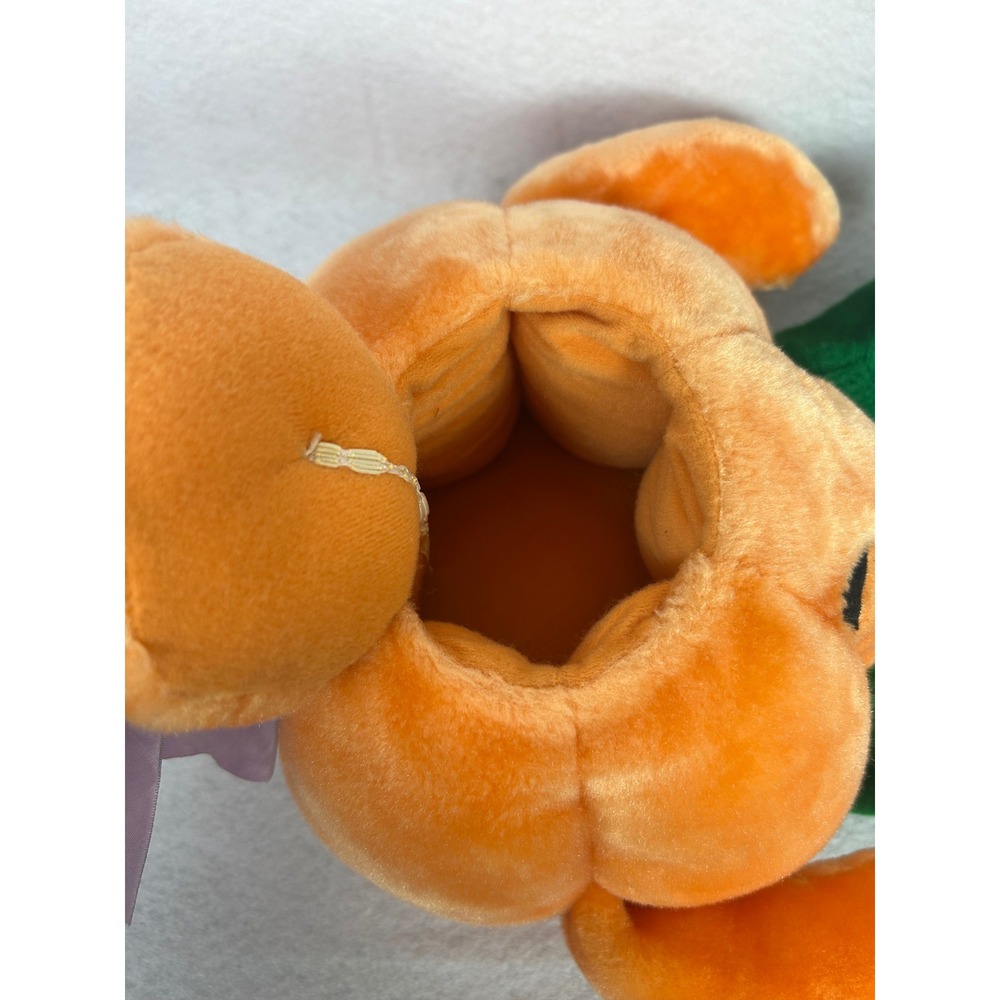 VTG Pumpkin Plush Halloween Jack-O-Lantern Storage Orange Green - Picture 6 of 10